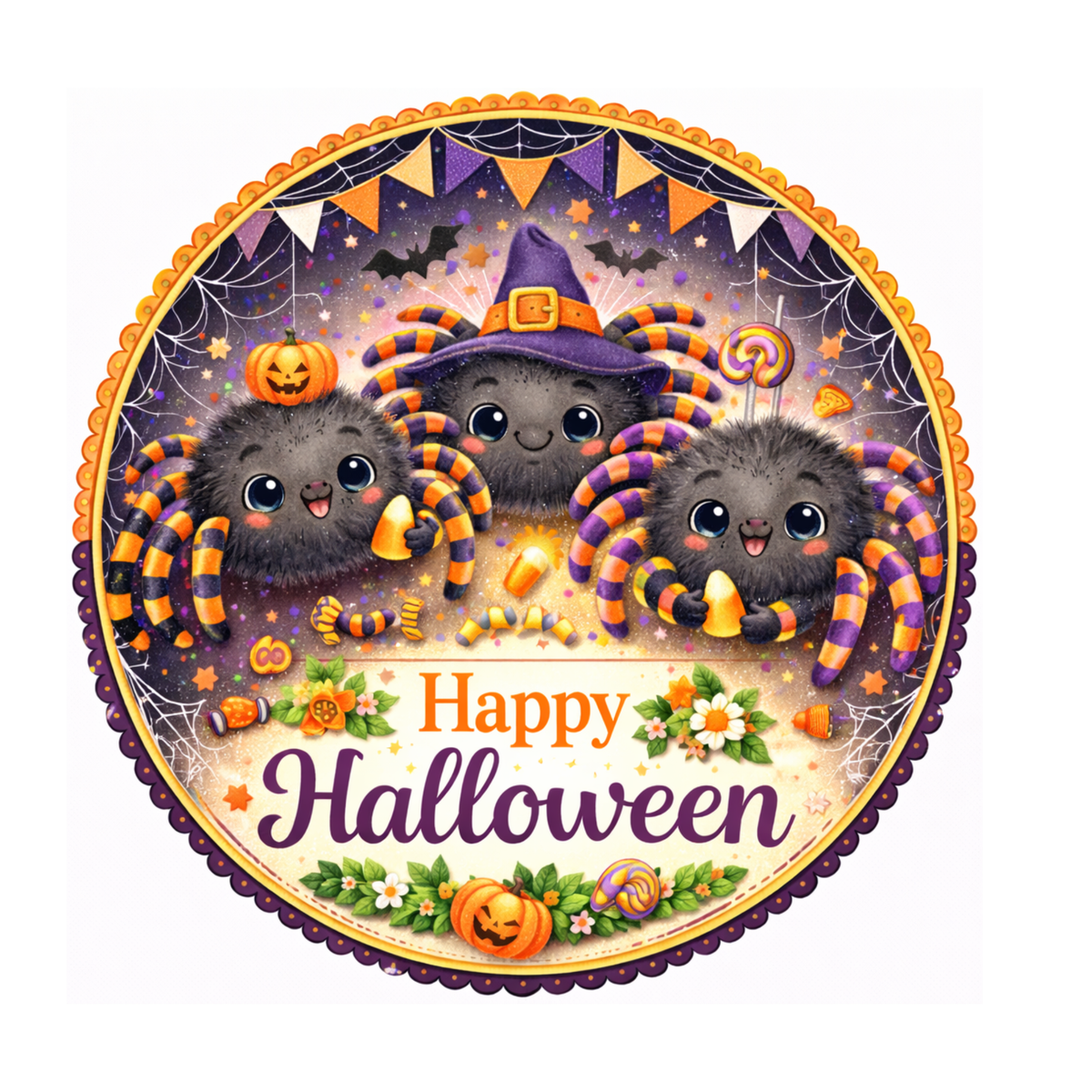 10" Spider Trio Halloween Sign, Metal Wreath Sign, Wreath Sign