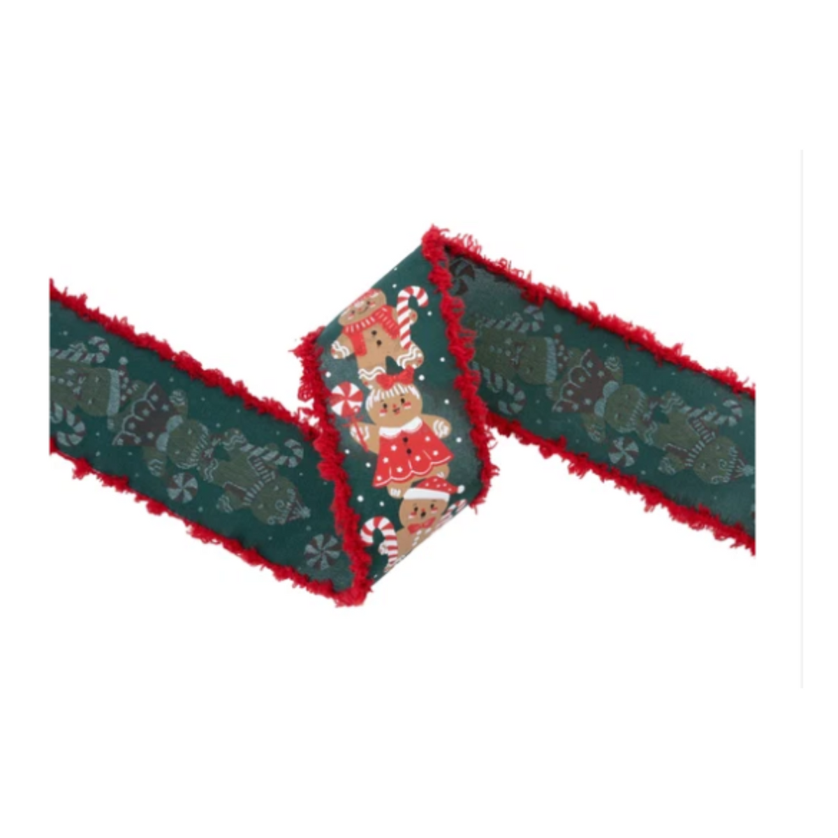 Gingerbread Candy Cane Fuzzy Edge Wired Ribbon – 2.5" x 10 Yards, Wreath Ribbon