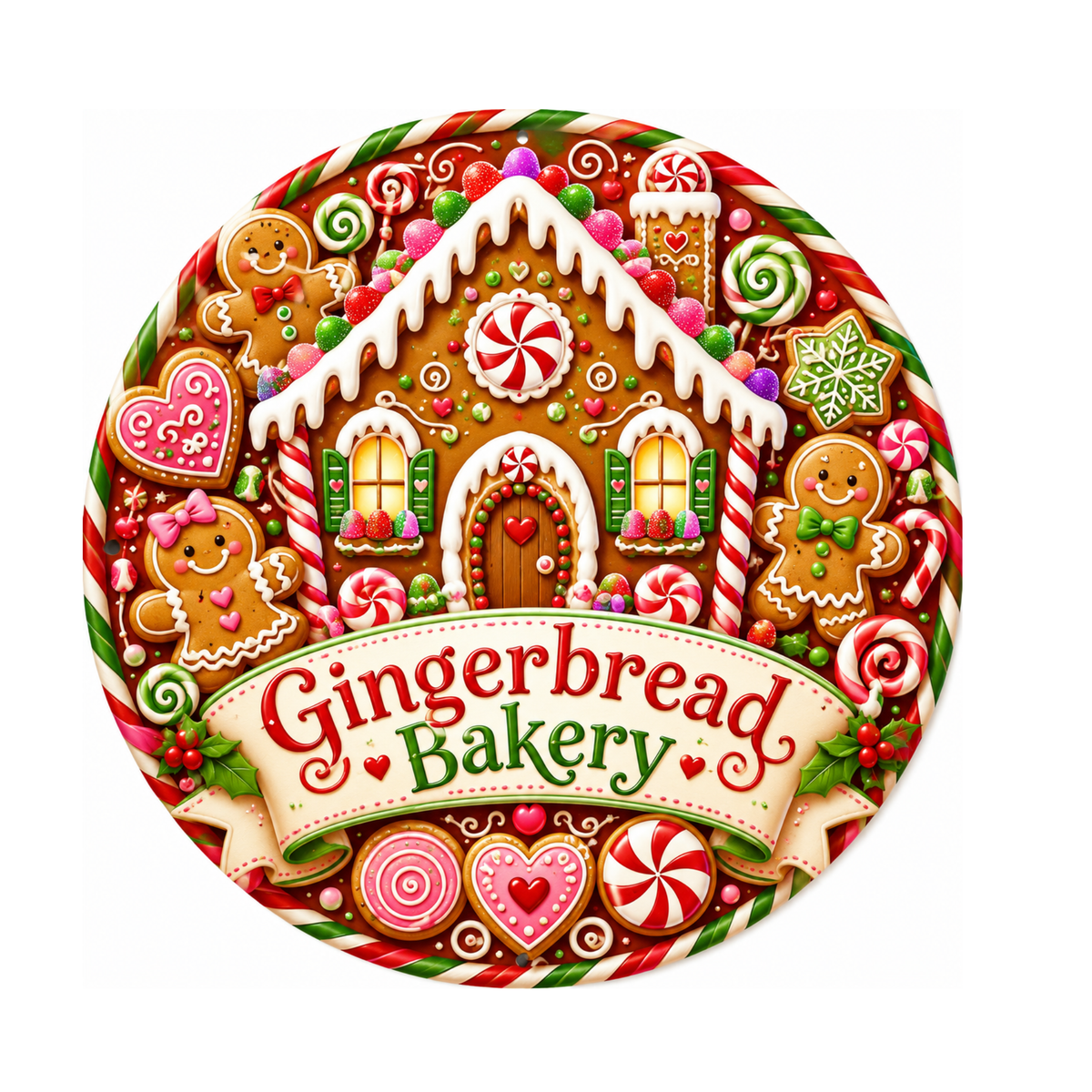 10" Gingerbread Bakery Sign, Metal Wreath Sign, Christmas Sign Home Decor