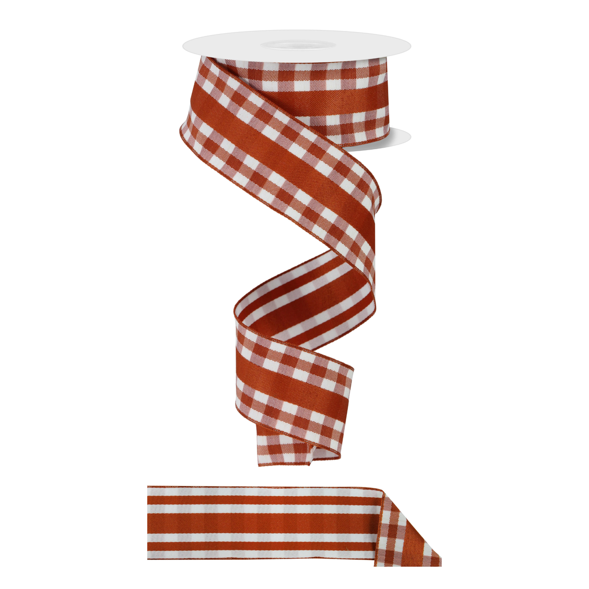 Gingham Check Autumn White Wired Ribbon 1.5" x 10 Yards, Wreath Ribbon, Craft Supplies