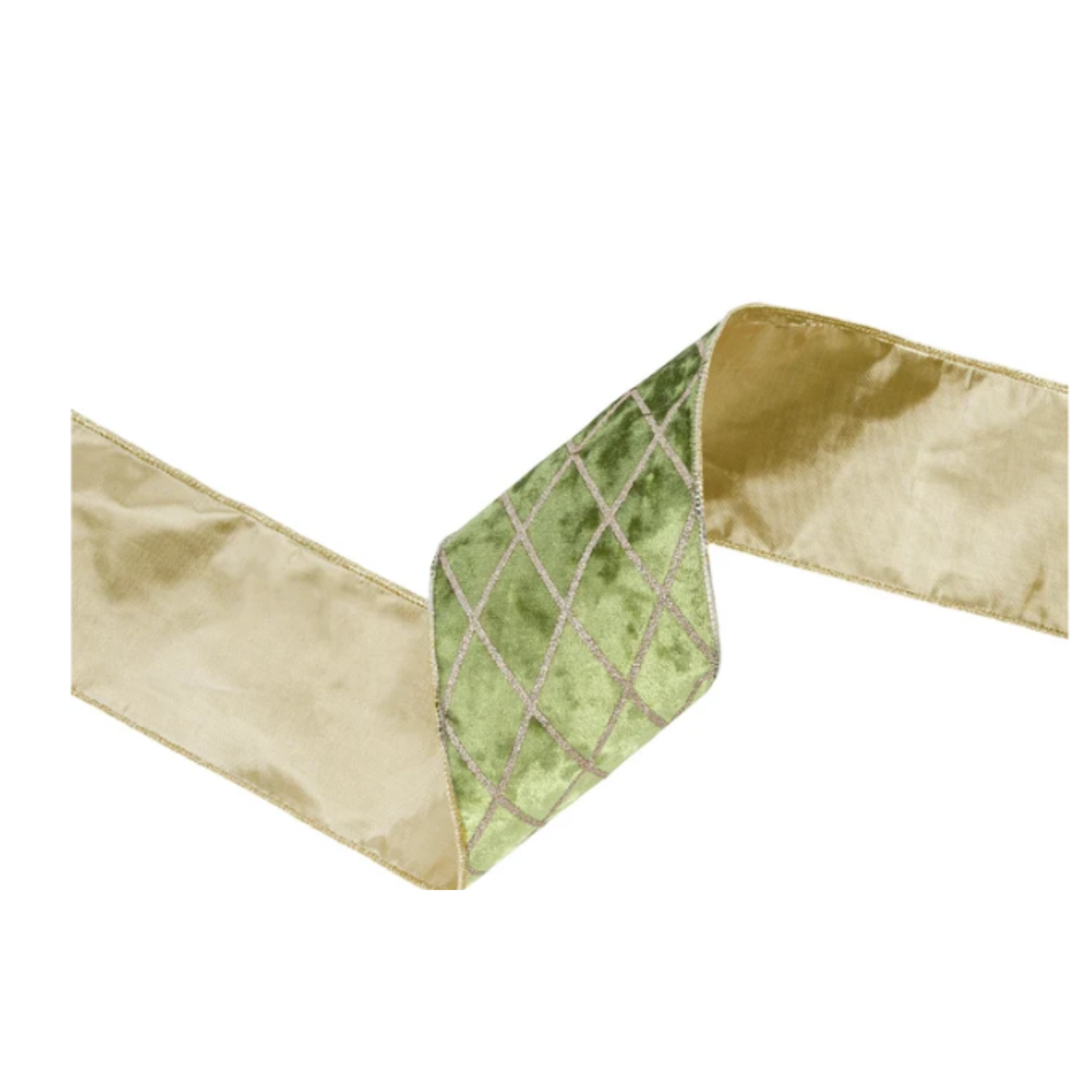 4" Wired Velvet Ribbon | Willow Green with Glittered Diamond | 10 Yard Roll