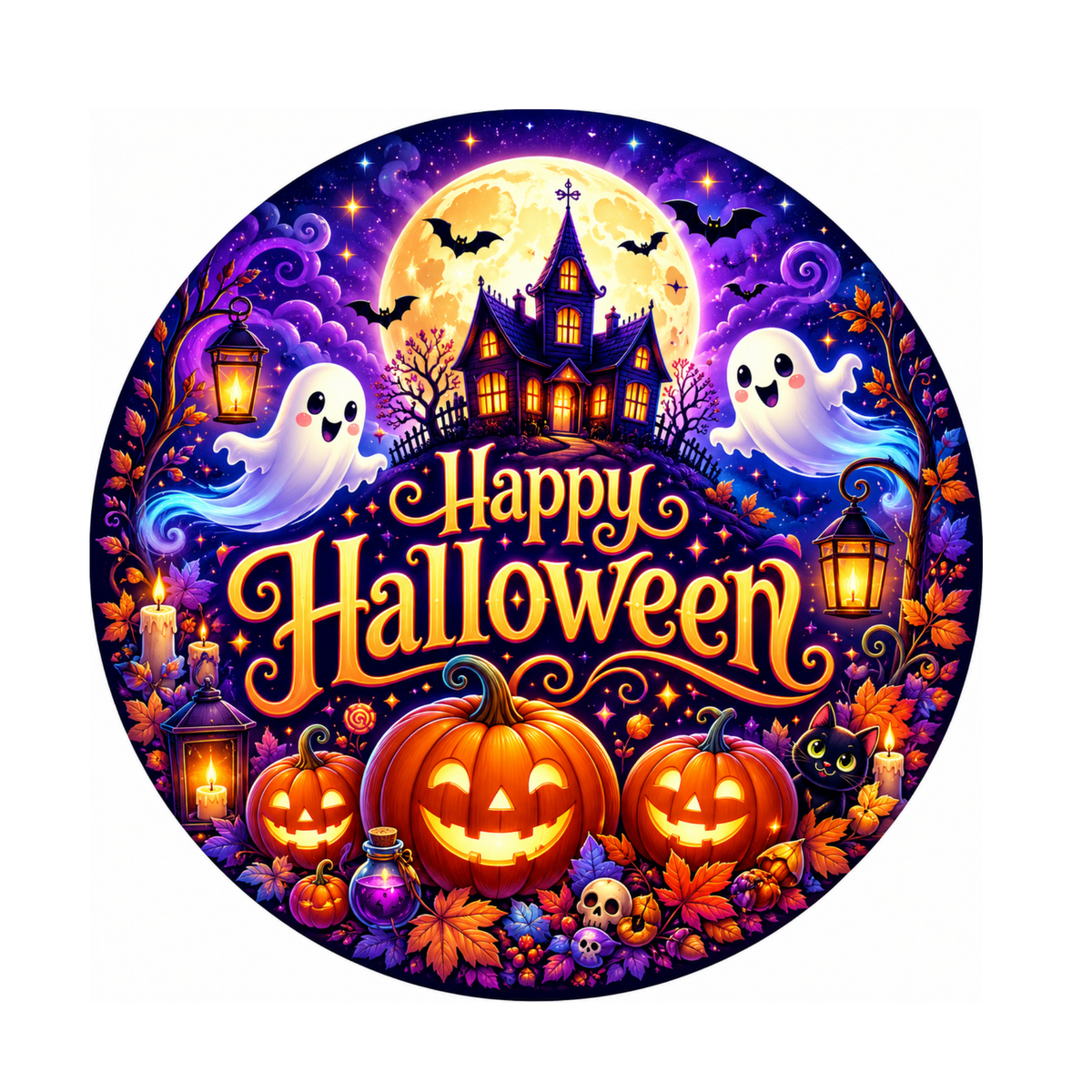 10" Ghost House Hlloween Sign, Metal Wreath Sign, Halloween Sign Home Decor