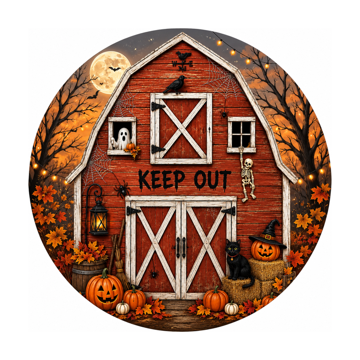 10" Haunted Barn Sign, Metal Wreath Sign, Halloween Sign Home Decor