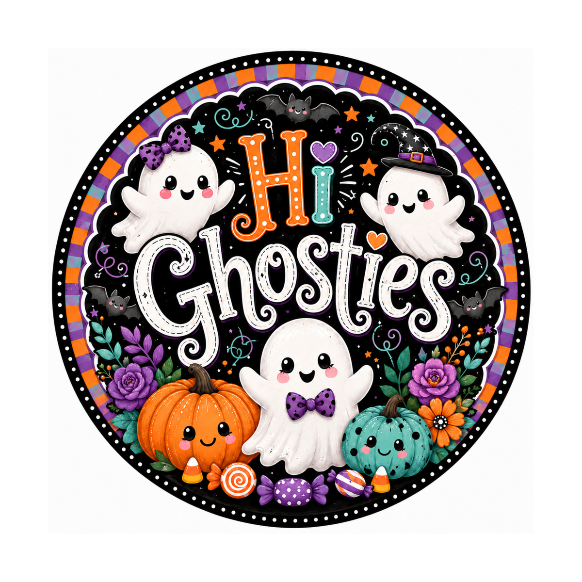 10" Hi Ghosties Halloween Sign, Metal Wreath Sign, Halloween Sign Home Decor