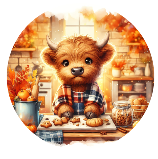 10” Highland Cow Baking Fall Cookies Sign, Wreath Sign, Metal Sign, Home Decor, DIY Supplies