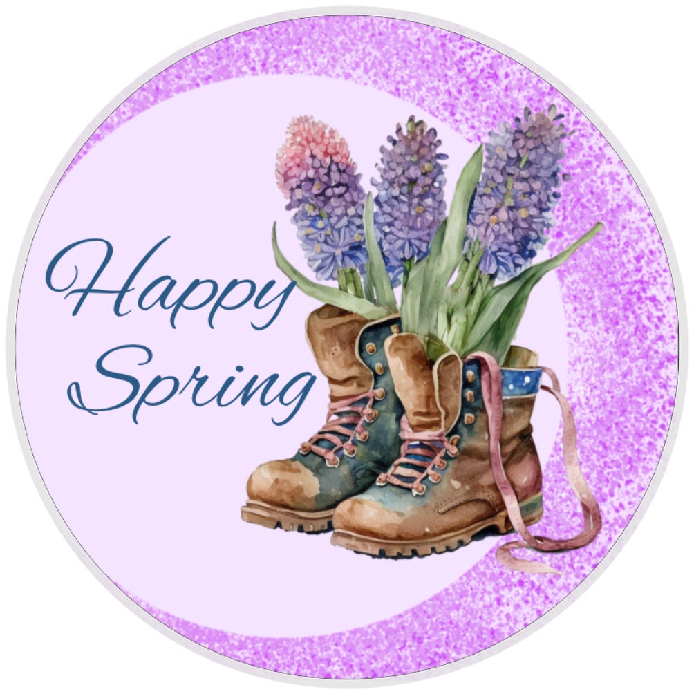 10 Happy Spring Hyacinth Sign, Wreath Sign, Home Decor