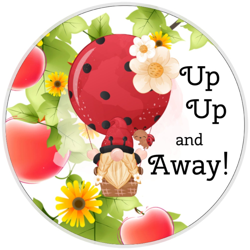 10 Lady Bug Gnome Hot Air Balloon Sign, Wreath Sign, Home Decor