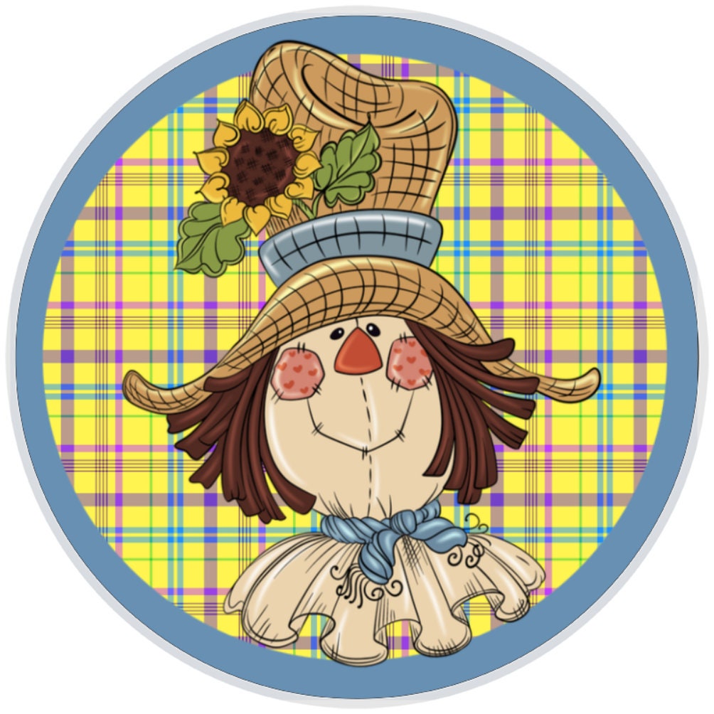 10 Plaiid Fall Scarecrow Sign, Wreath Sign, Home Decor