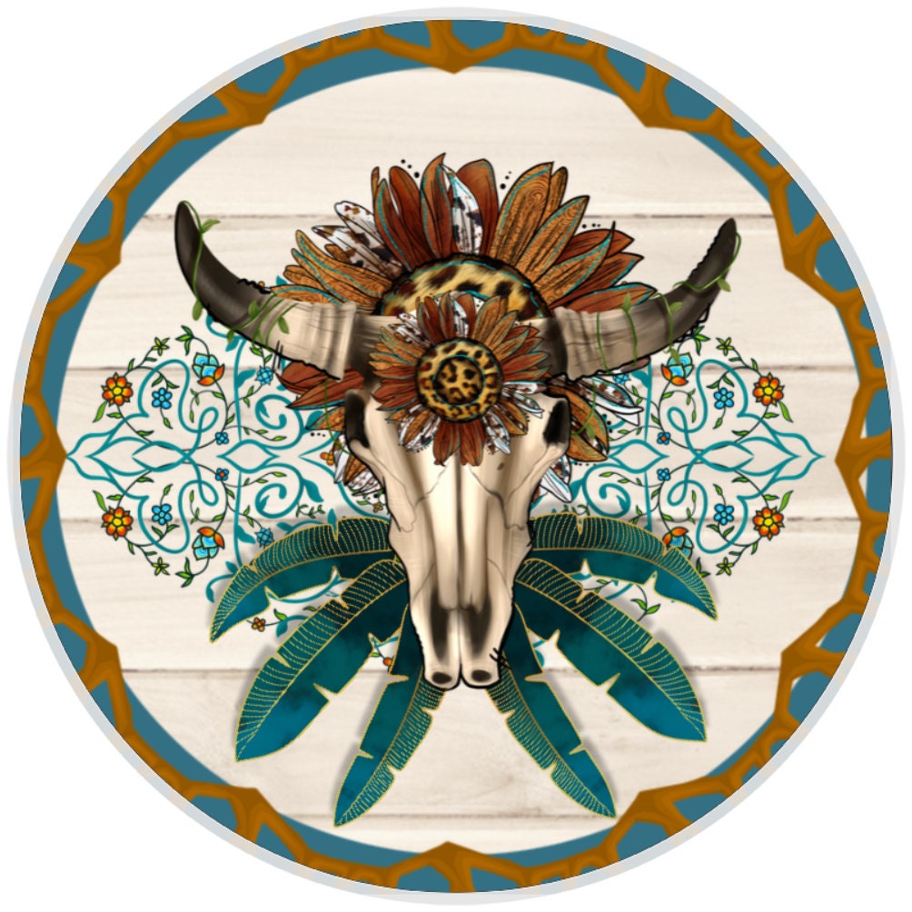 10 Western Cattle Skull Sign, Wreath Sign, Home Decor, Metal Sign, The Ritzy Cactus