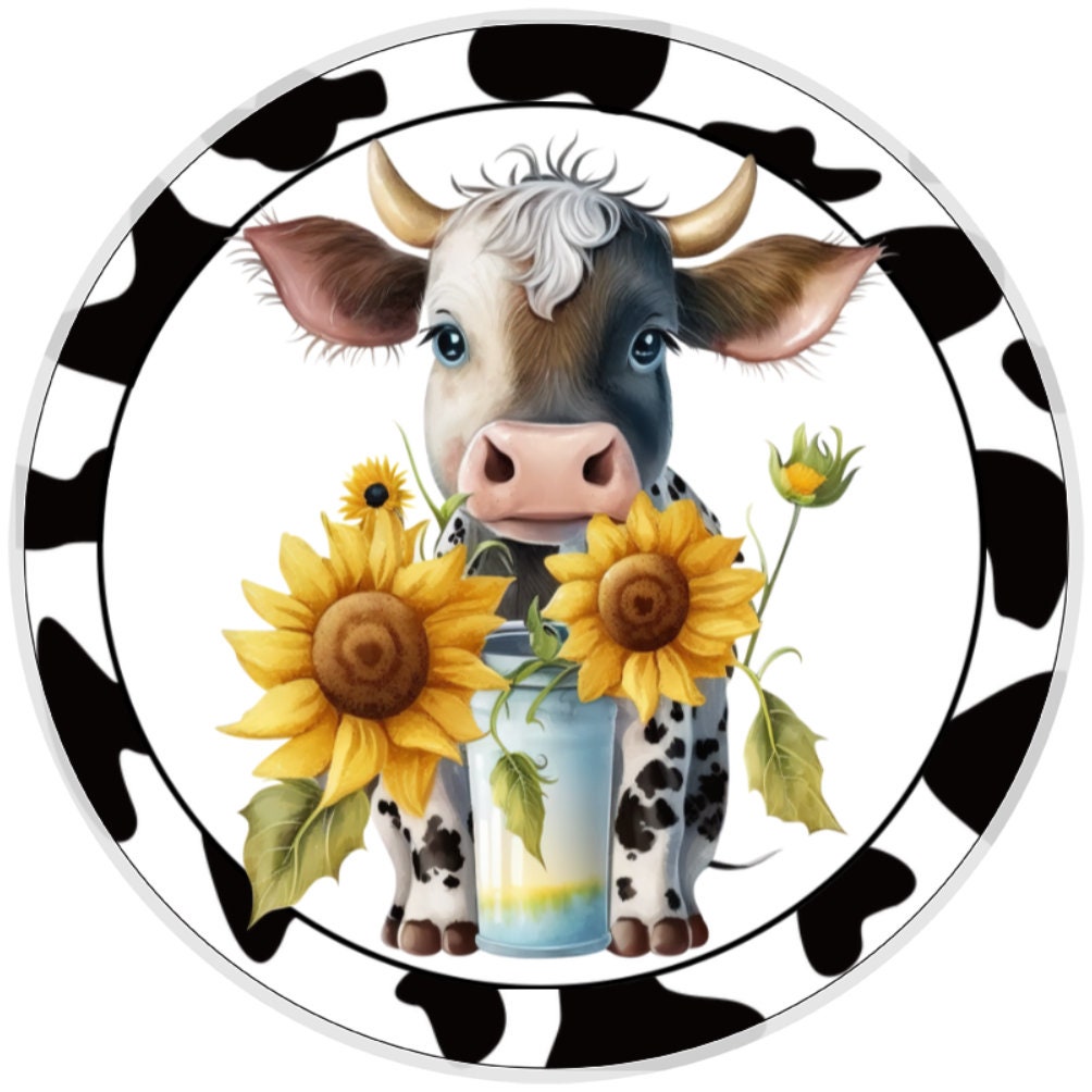 10 Cow Sunflower Sign, Wreath Sign, Home Decor, Metal Sign, The Ritzy Cactus