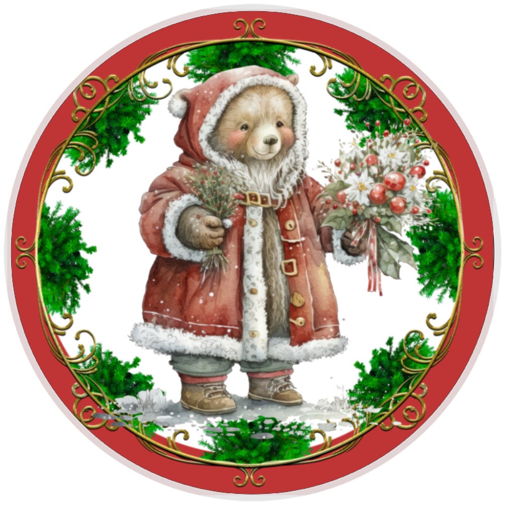 10 Santa Bear Wreath Sign, Wreath Sign, Home Decor