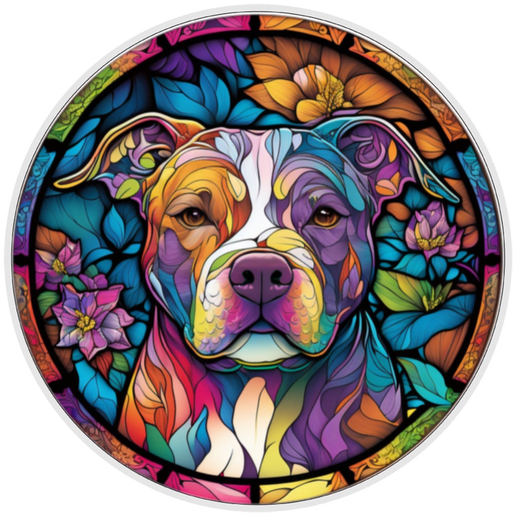 10 Pit Bull Stained Glass Look Sign, Metal Wreath Sign, Home Decor