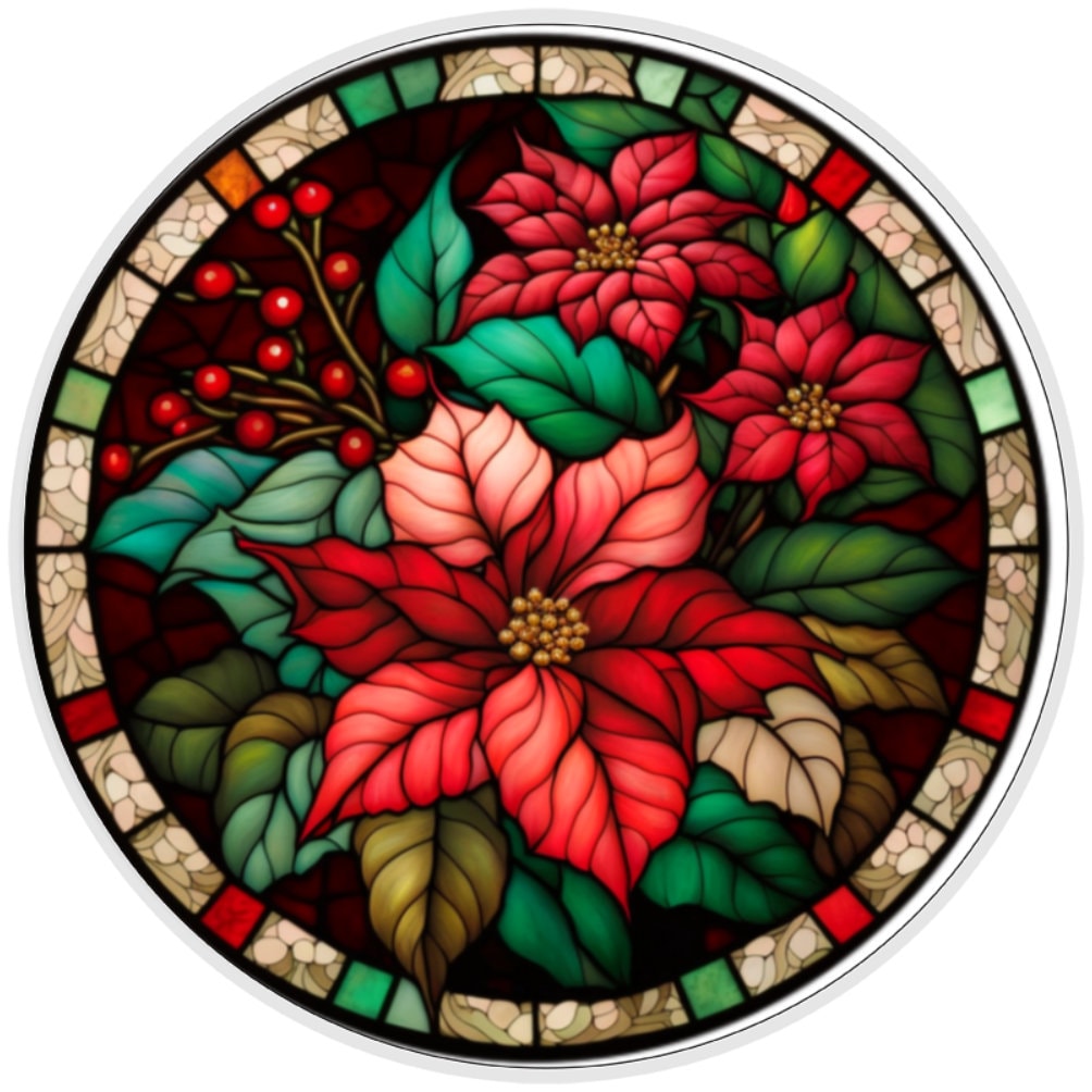 10 Stained Glass Look Poinsettia Wreath Sign, Metal Wreath Sign, Home Decor