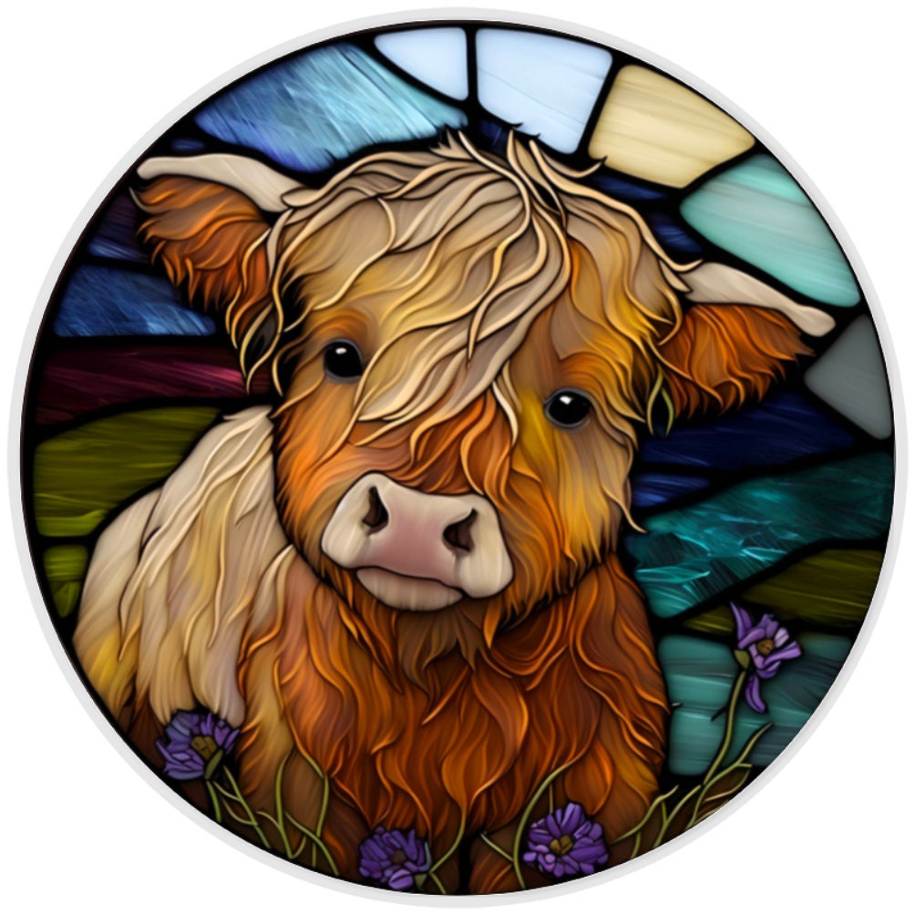 10 Stained Glass Look Highland Cow Wreath Sign, Wreath Sign, Home Decor, Metal Sign, The Ritzy Cactus