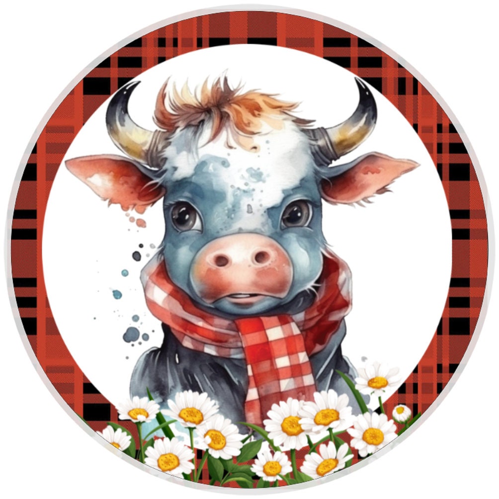 10 Plaid Daisy Cow Sign, Wreath Sign, Home Decor