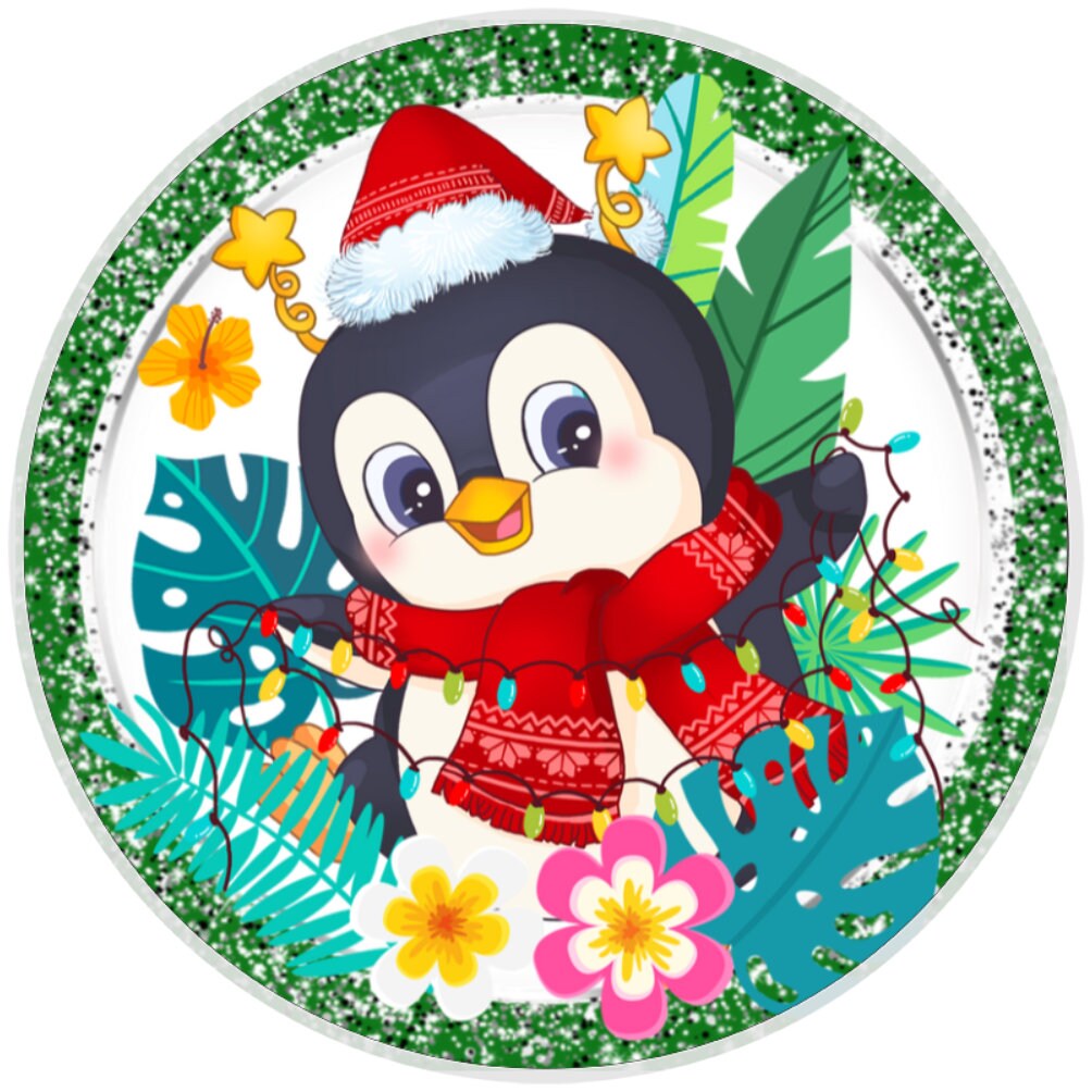 10 Tropical Penguin Christmas Sign, Wreath Sign, Home Decor, The Ritzy Cactus, Gift