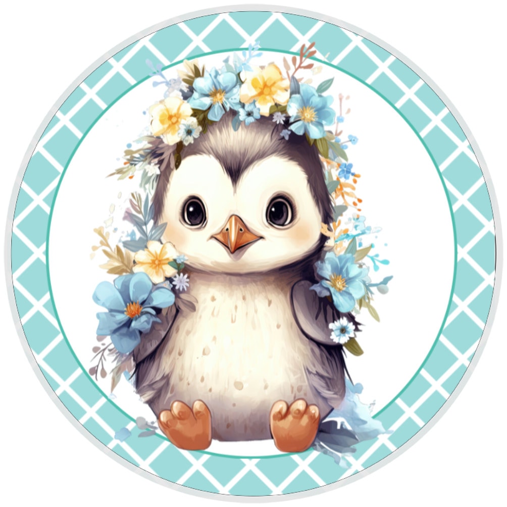 10 Floral Penguin Sign, Metal Wreath Sign, Home Decor