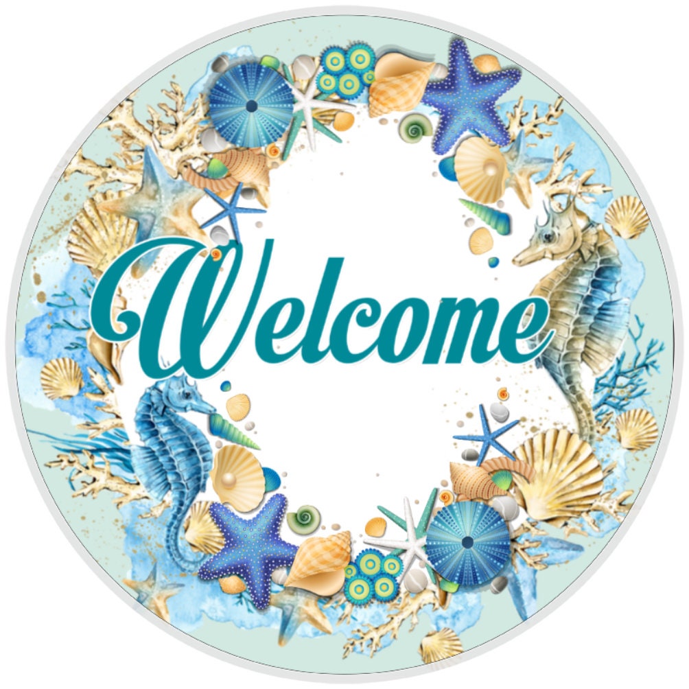 10 Seahorse Welcome Sign , Metal Wreath Sign, Home Decor