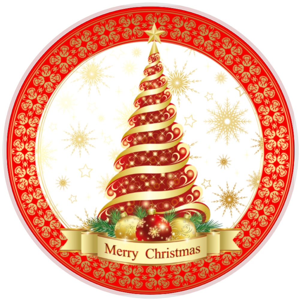 10 Gold Red Merry Christmas Tree Sign, Wreath Sign, Home Decor