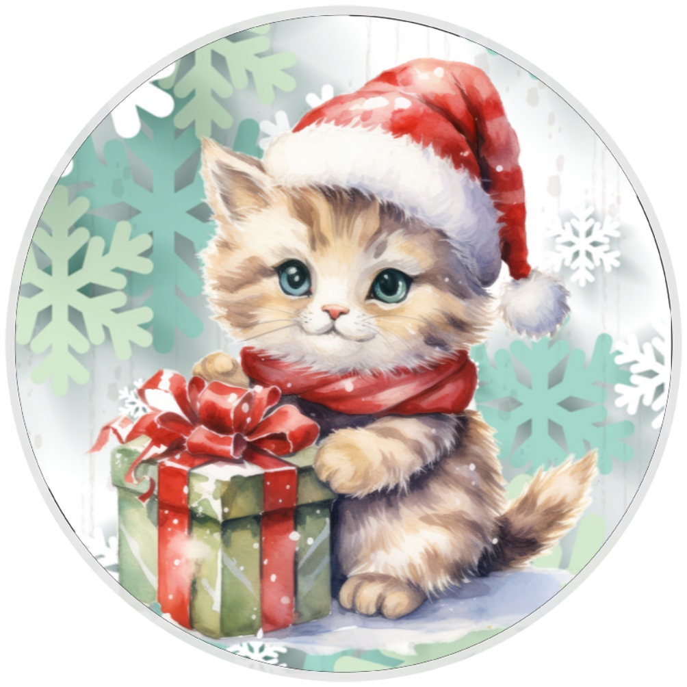 10” Kitten Christmas Sign, Metal Wreath Sign, Home Decor