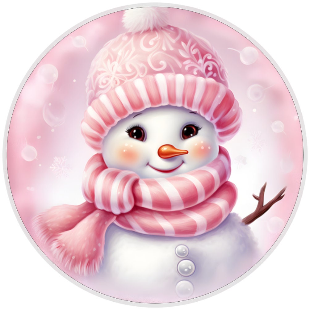 10 Pink Snowman Winter Sign, Wreath Sign, Home Decor