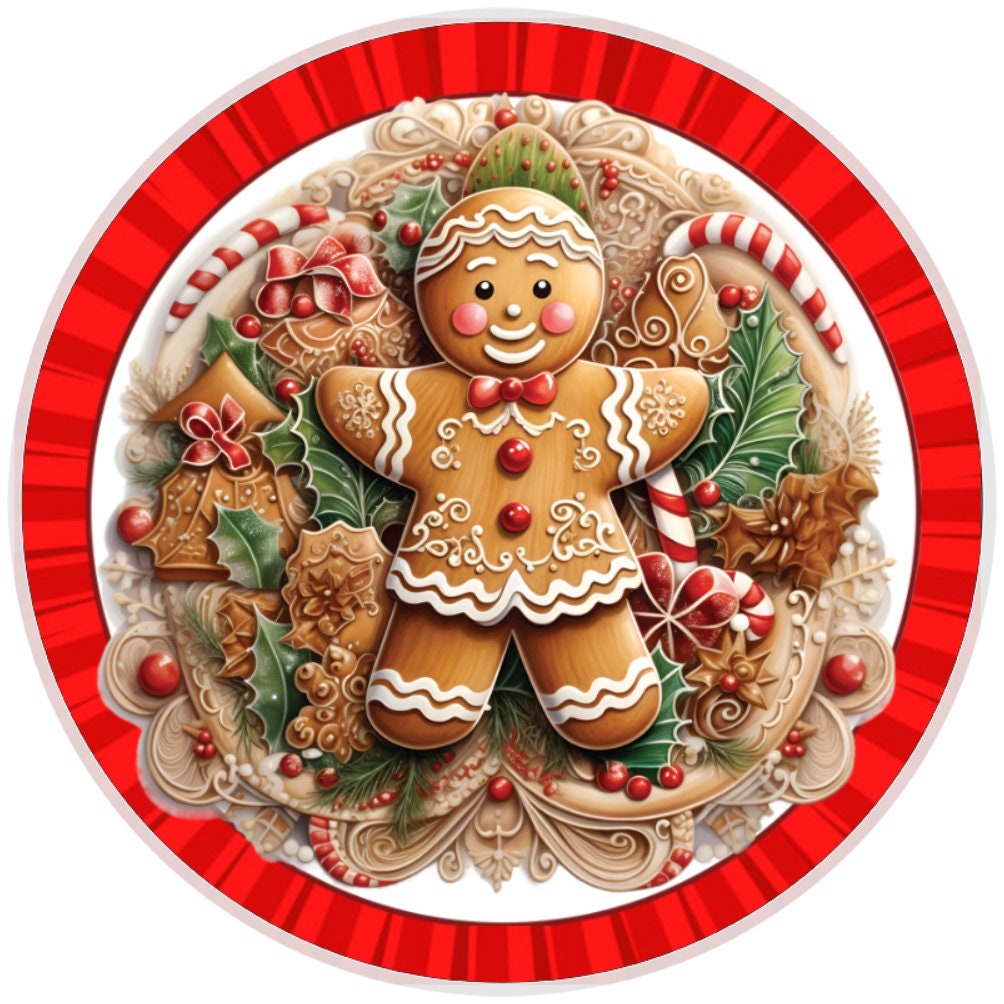 10 Red Striped Gingerbread Wreath Sign, Metal Wreath Sign, Home Decor