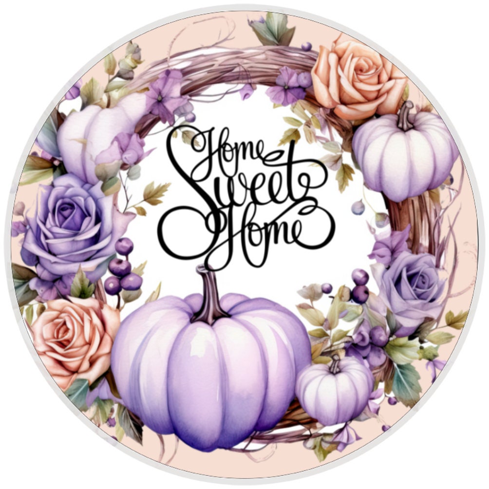 10 Home Sweet Home Purple Pumpkin Fall Sign, Wreath Sign, Metal Sign, Home Decor
