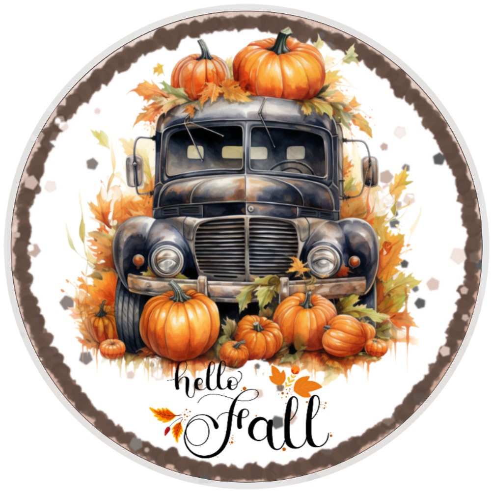 10 Hello Fall Pumpkin Truck Sign, Wreath Sign, Metal Sign, Home Decor