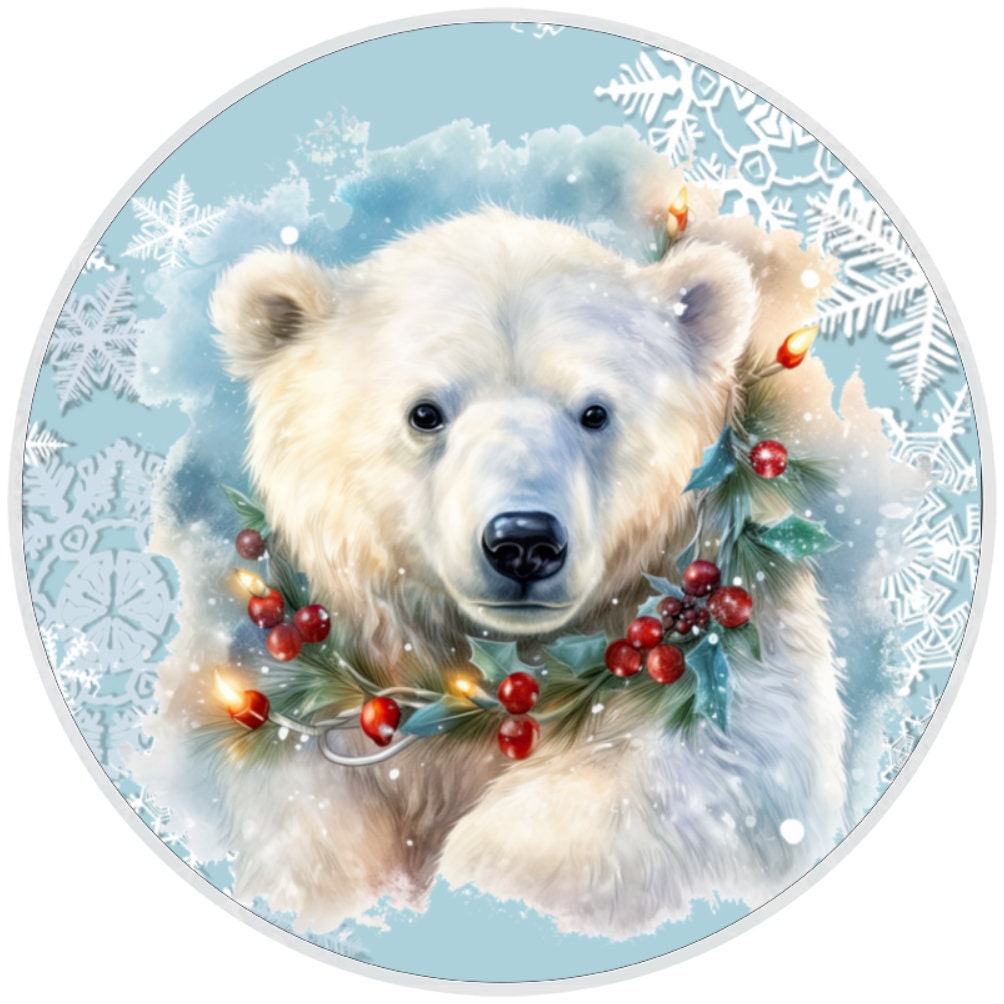 10 Polar Bear Christmas Sign, Metal Wreath Sign, Home Decor