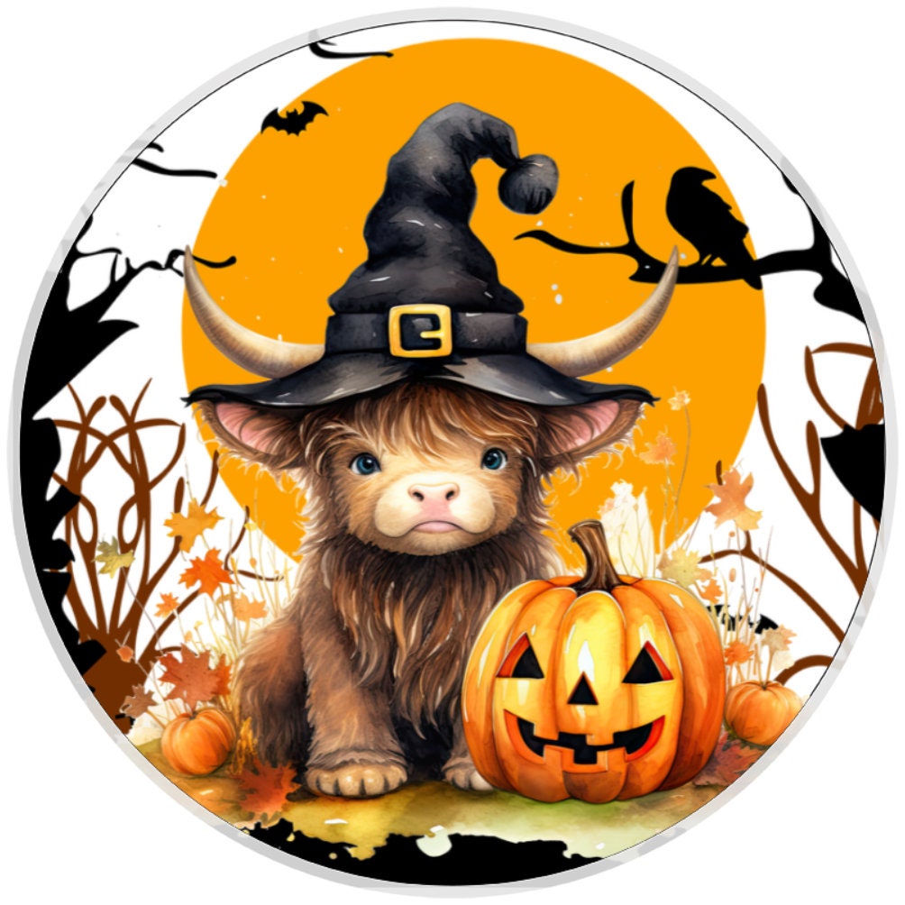10 Highland Cow Witch Sign, Wreath Sign, Home Decor