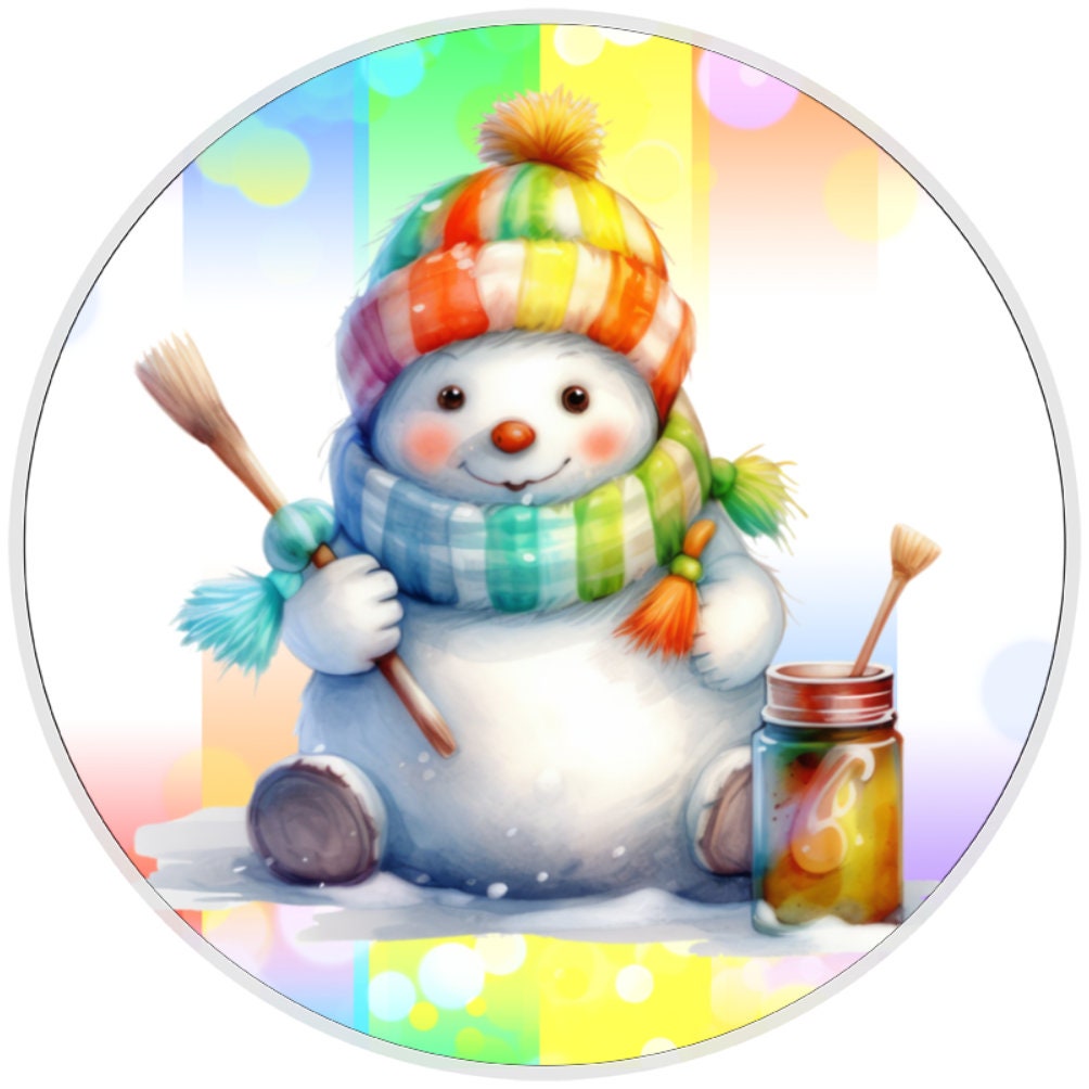 10 Rainbow Snowman Winter Sign, Metal Wreath Sign, Home Decor