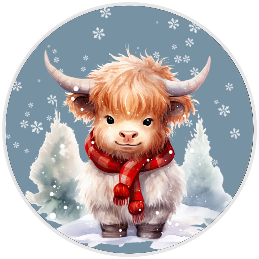 10 Highland Cow Winter Sign, Metal Wreath Sign, Home Decor