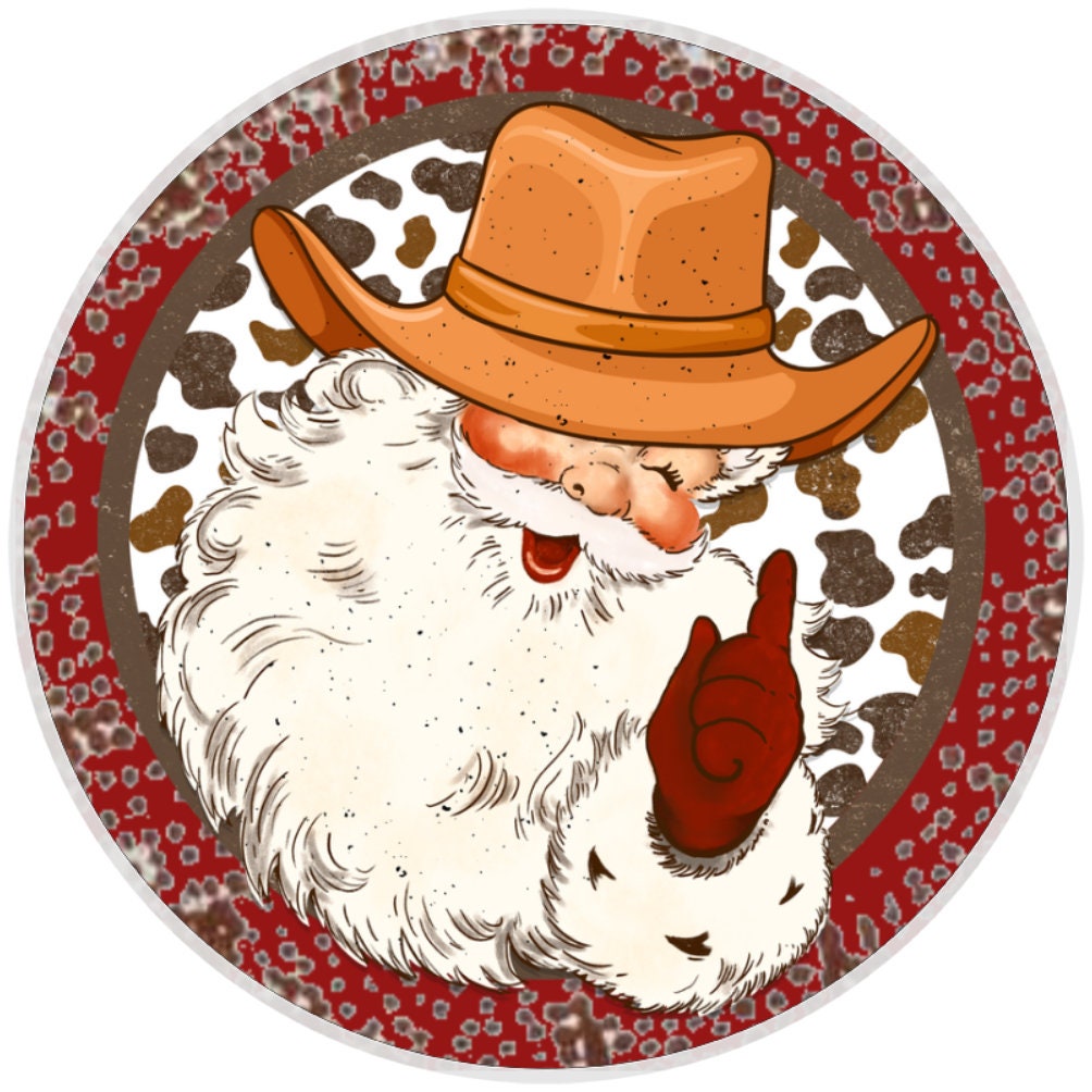 10 Cowboy Santa Wreath Sign, Metal Wreath Sign, Home Decor
