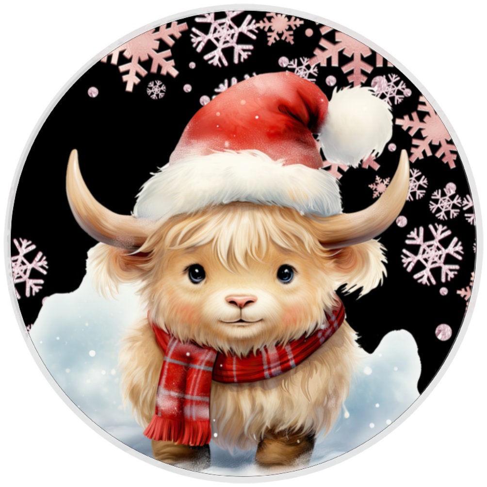 10 Highland Cow Snowflake Christmas Sign, Wreath Sign, Home Decor