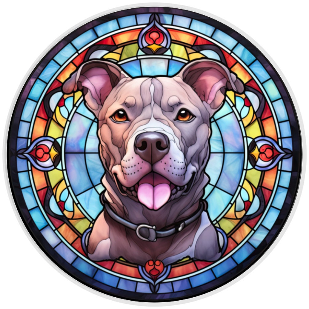10 Laughing PitBull Stained Glass Look Sign, Metal Wreath Sign, Home Decor
