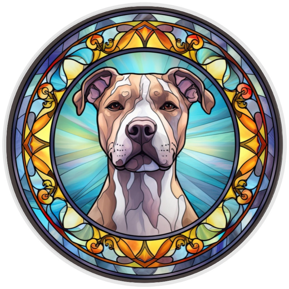 10 Tan PitBull Stained Glass Look Sign, Metal Wreath Sign, Home Decor