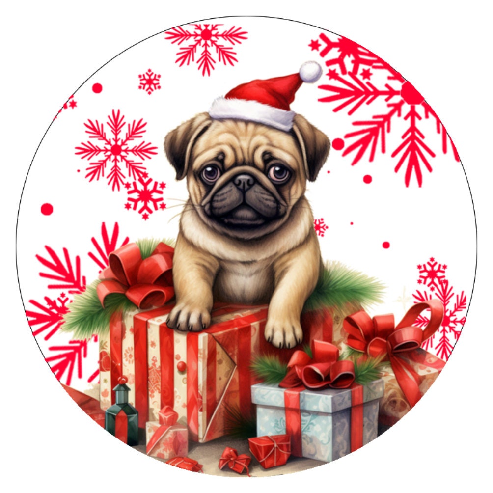 10 Pug Christmas Snowflake Sign, Metal Wreath Sign, Home Decor