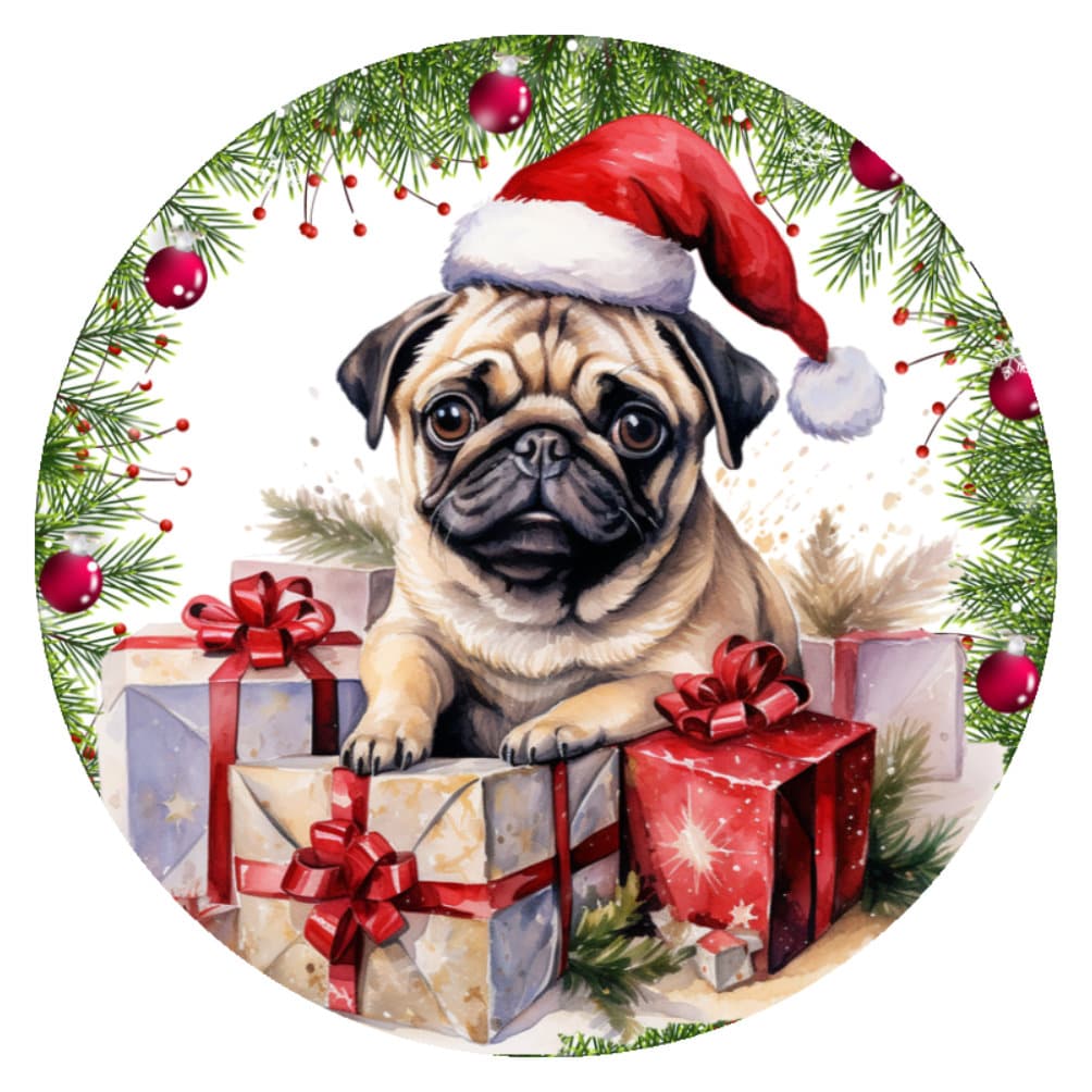 10 Pug Christmas Presents Sign, Metal Wreath Sign, Home Decor