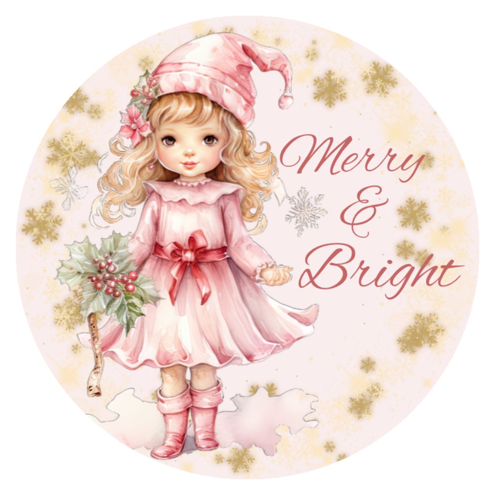10 Pink Girl Elf Christmas Sign, Wreath Sign, Home Decor