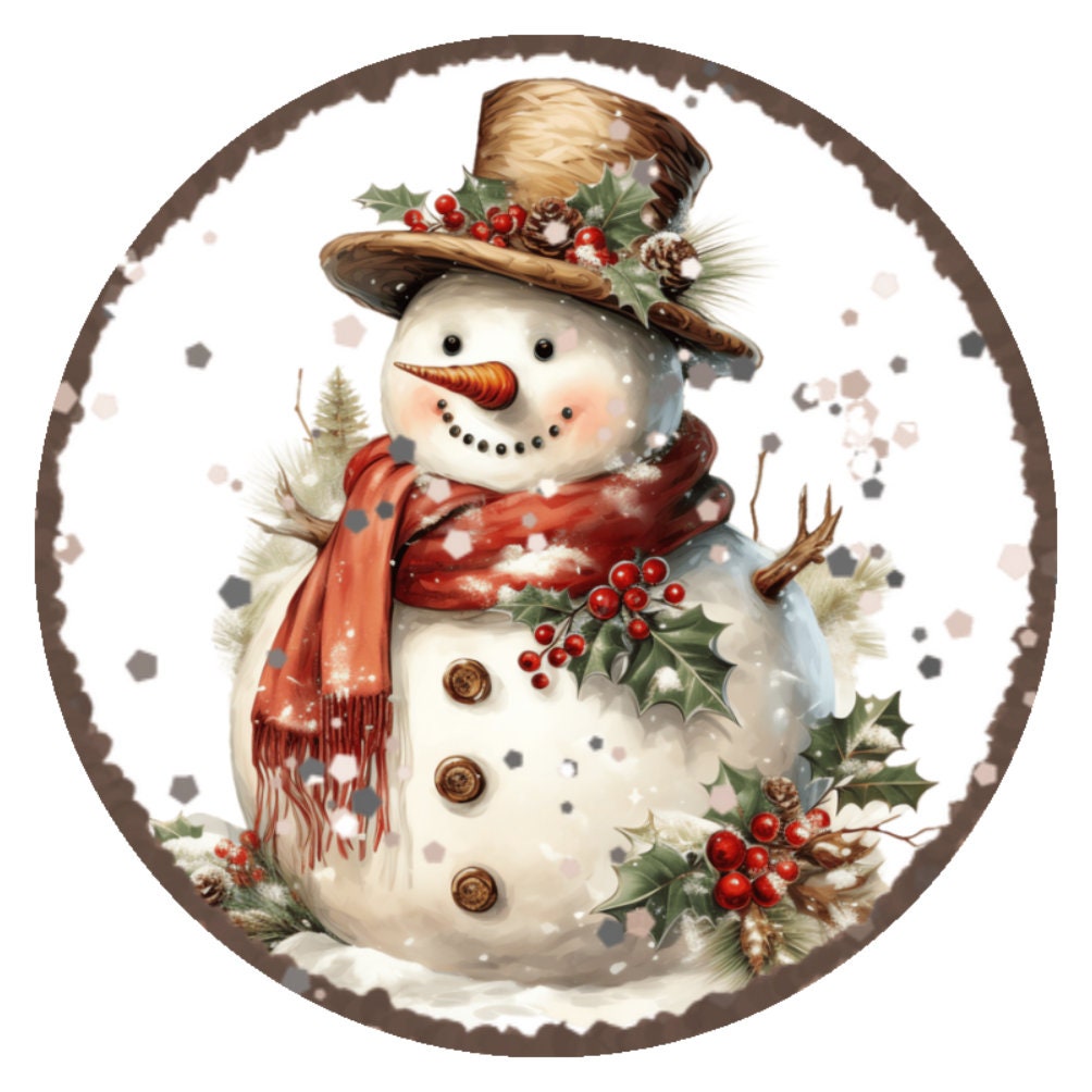 10 Holly Snowman Sign, Metal Wreath Sign, Home Decor