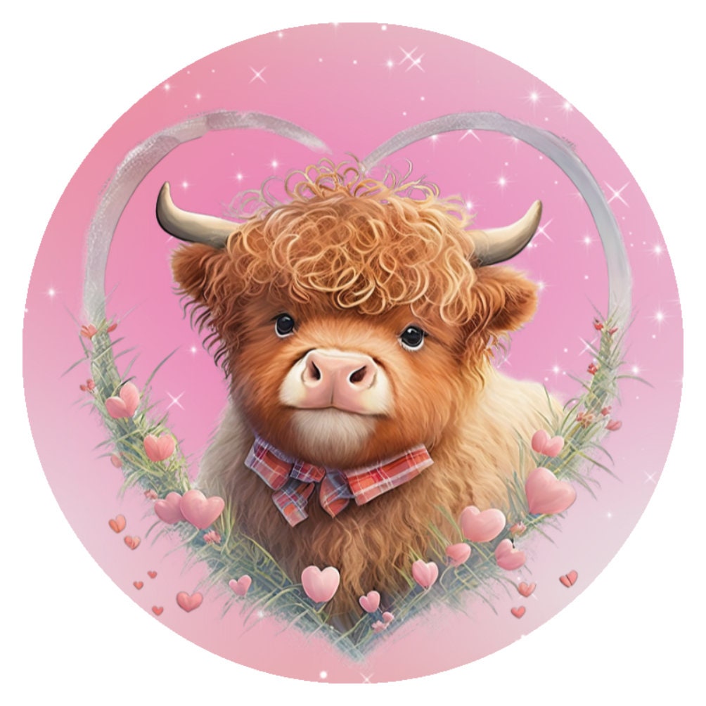 10 Highland Cow Heart Valentine Sign, Wreath Sign, Home Decor