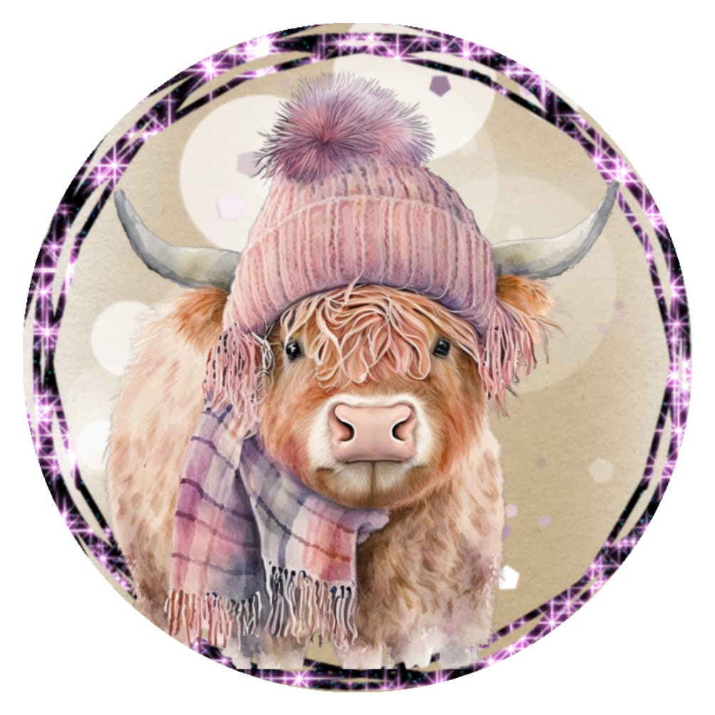 10 Winter Highland Cow Sign, Wreath Sign, Home Decor