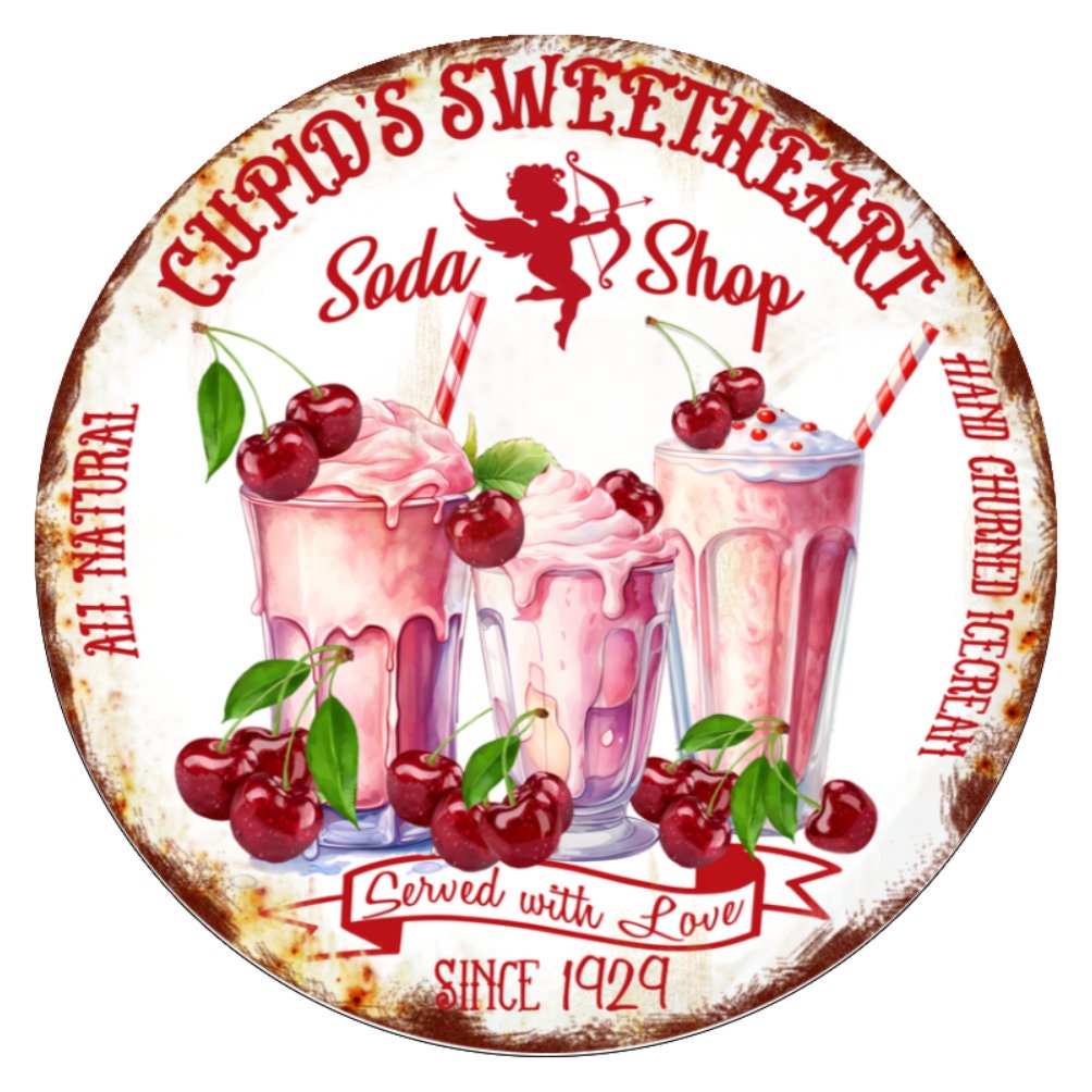 10 Cupids Soda Shop Valentine Sign, Wreath Sign, Home Decor