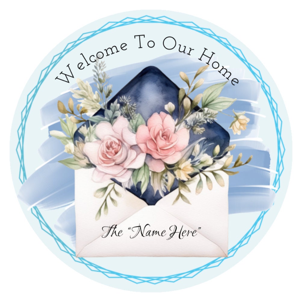 10” Personalized Welcome Blue Sign, Metal Sign, Wreath Sign, Home Decor