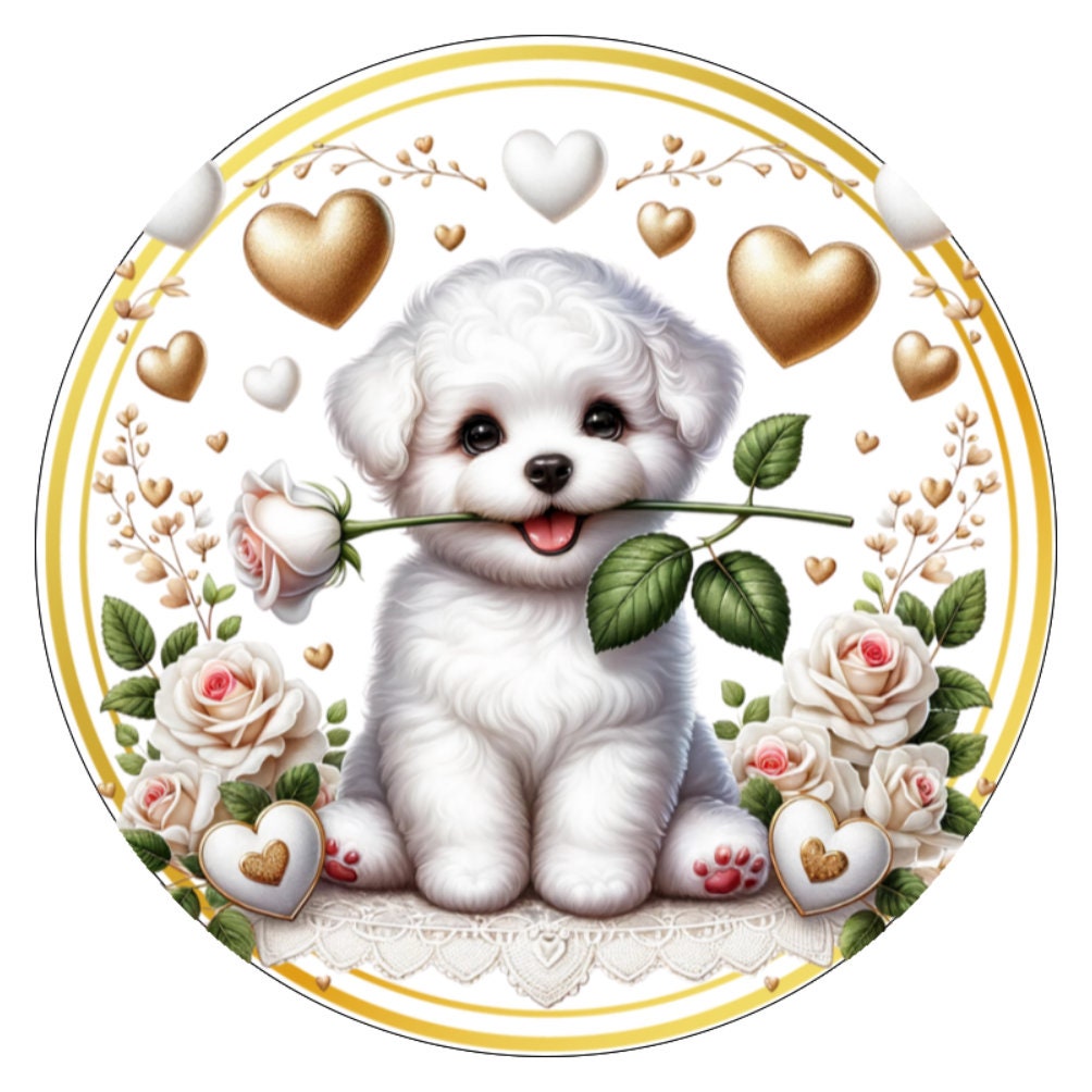 10 Bichon Dog Valentine Sign, Wreath Sign, Home Decor, Gift