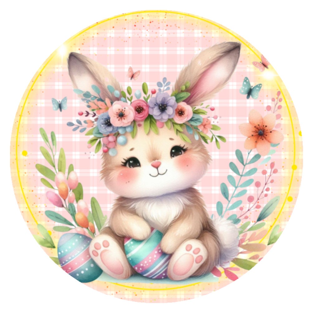10 Easter Checkered Bunny Sign, Wreath Sign, Home Decor, Gift