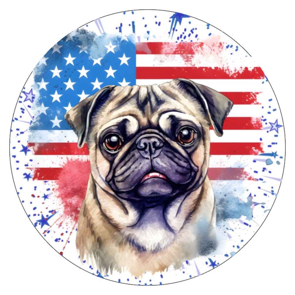 10 Pug Dog Flag Patriotic Sign, Wreath Sign, Home Decor
