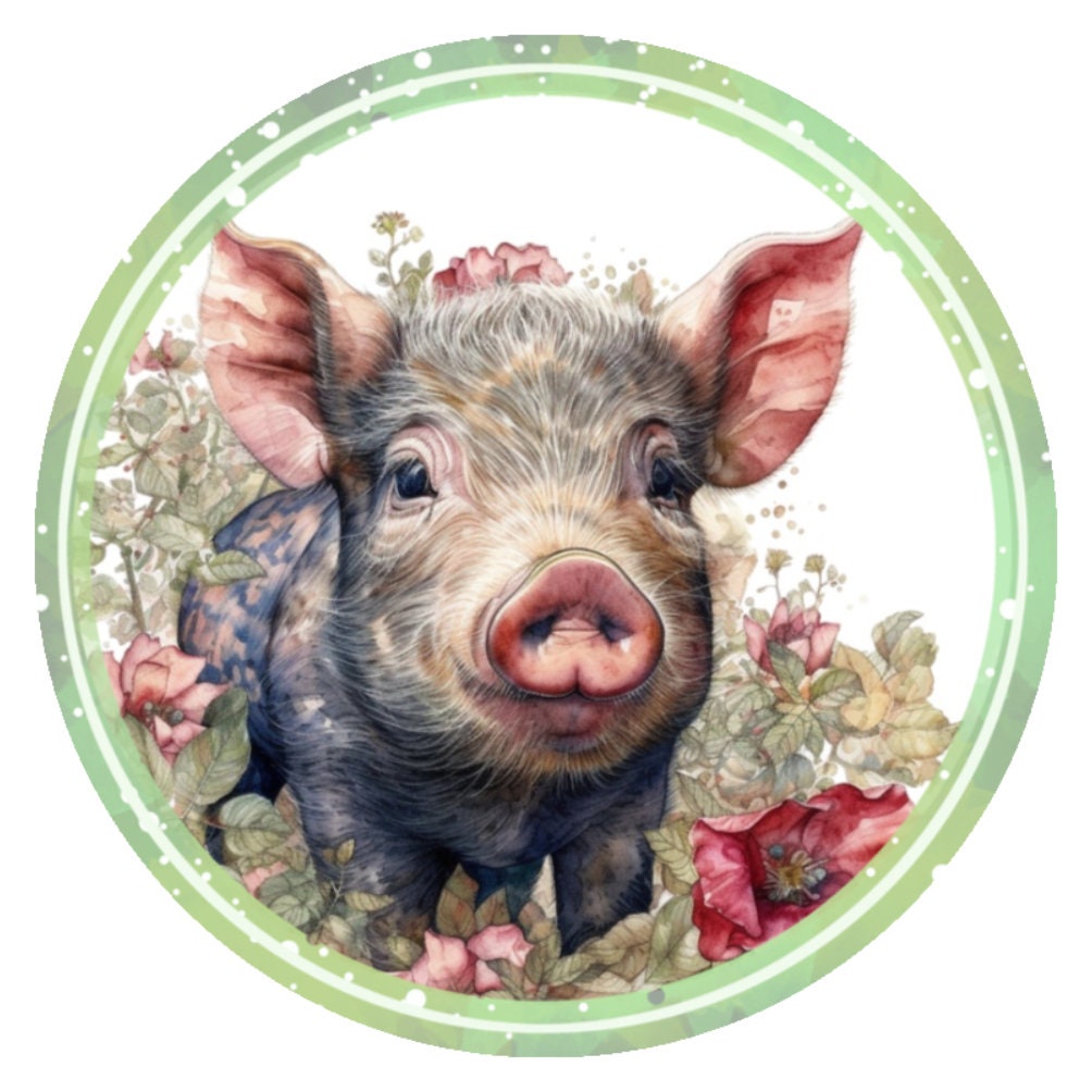 10 Pink Floral Pig Sign, Metal Wreath Sign, Home Decor
