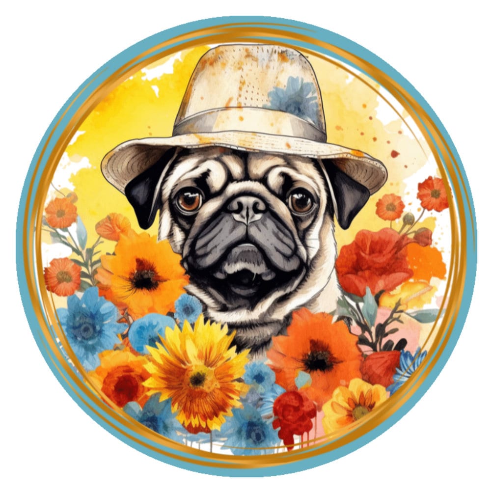 10 Pug Dog Summer Hat Floral Sign, Wreath Sign, Home Decor