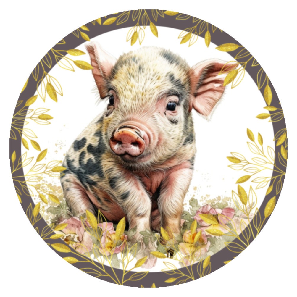 10 Spotted Pig Print Sign, Metal Wreath Sign, Home Decor